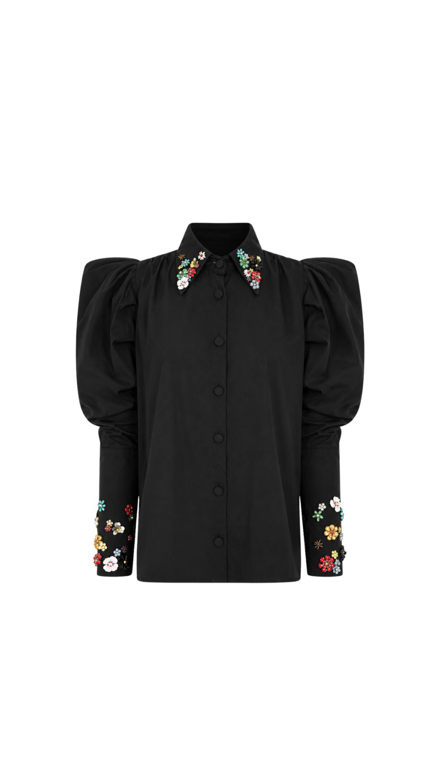 SHIRT BARCELONA | BLACK WITH FLOWERS EMBROIDERY - AVAILABLE ONLY BY PREORDER