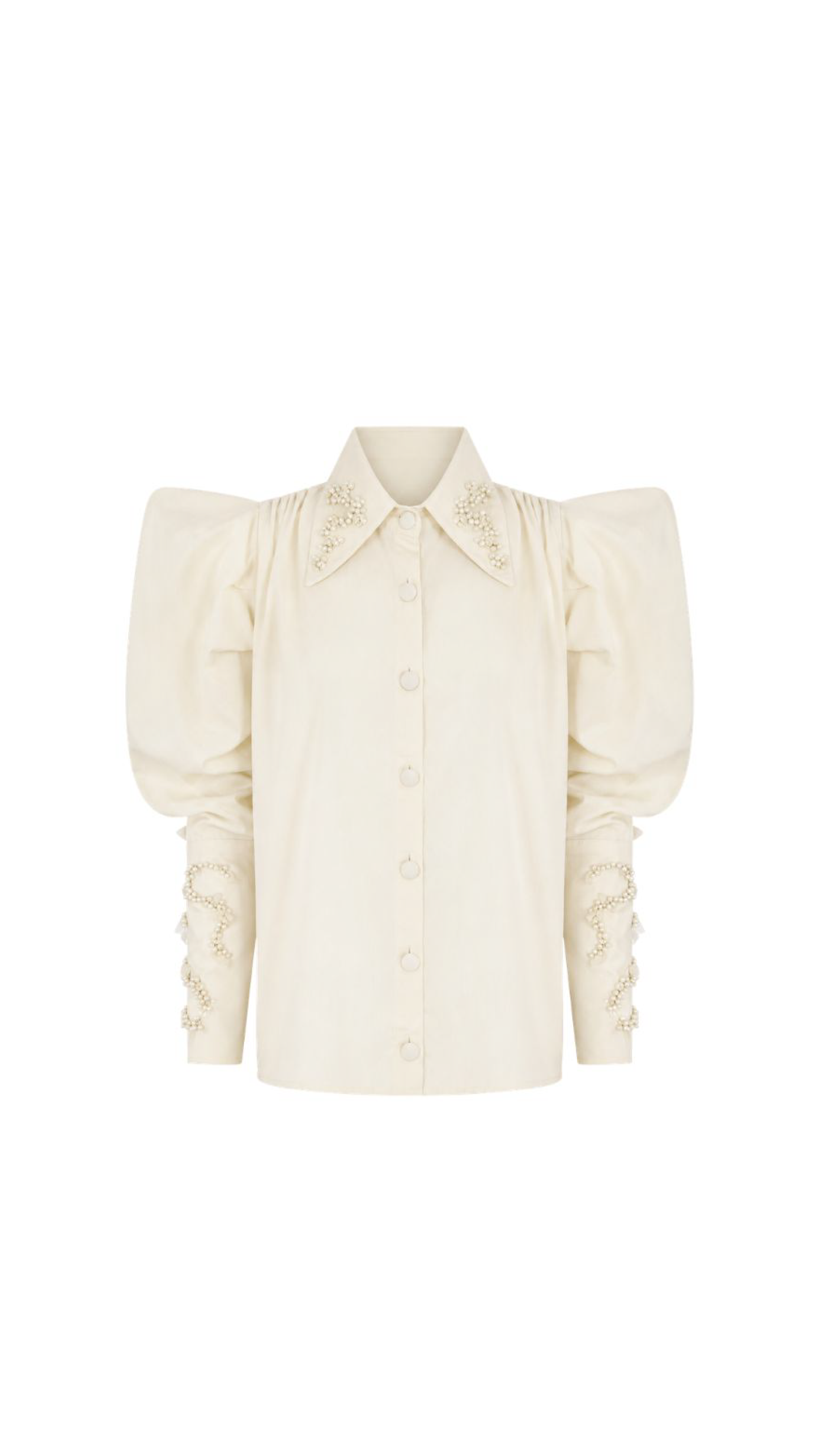 SHIRT BARCELONA | IVORY WITH PEARLS  EMBROIDERY  - AVAILABLE ONLY FOR PREORDER