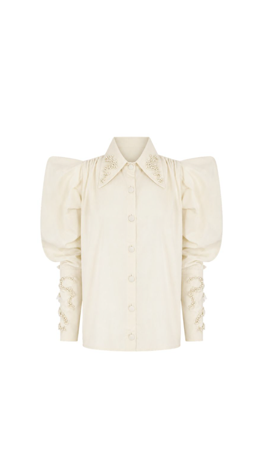 SHIRT BARCELONA | IVORY WITH PEARLS  EMBROIDERY  - AVAILABLE ONLY FOR PREORDER