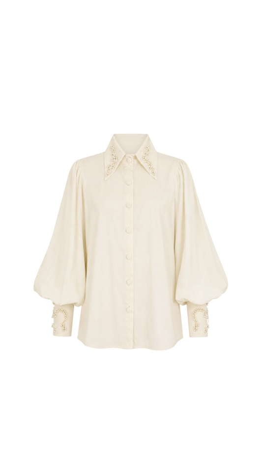 SHIRT FLORENTINA | IVORY WITH PEARLS EMBROIDERY - AVAILABLE ONLY FOR PREORDER